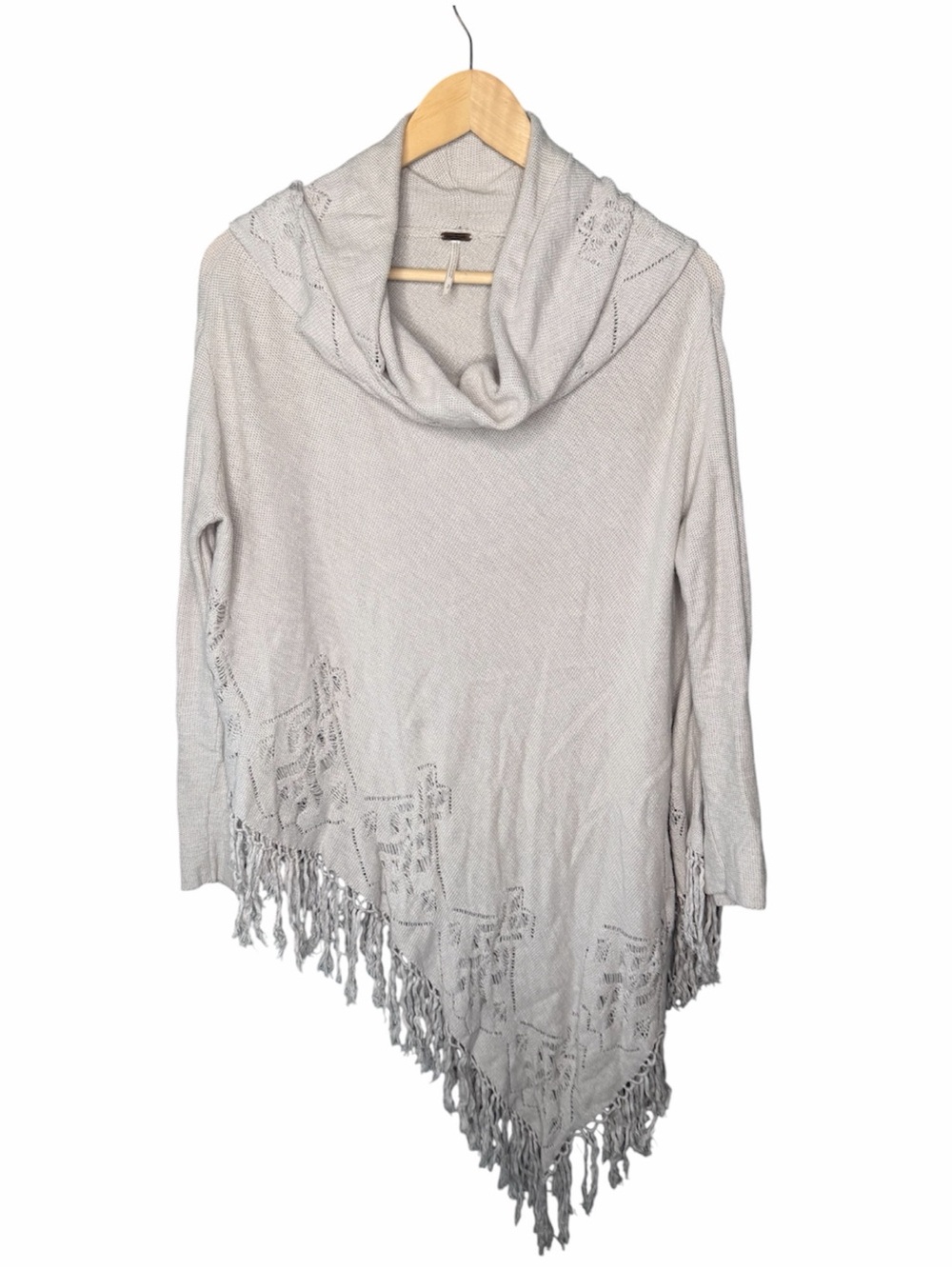 Free People Lace Detail Fringe Asymmetrical Poncho - Picture 2 of 10